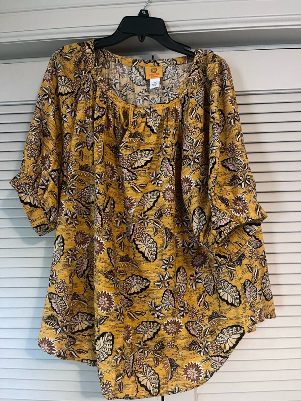 Ruby Rd. Mustard Floral Peasant Tunic